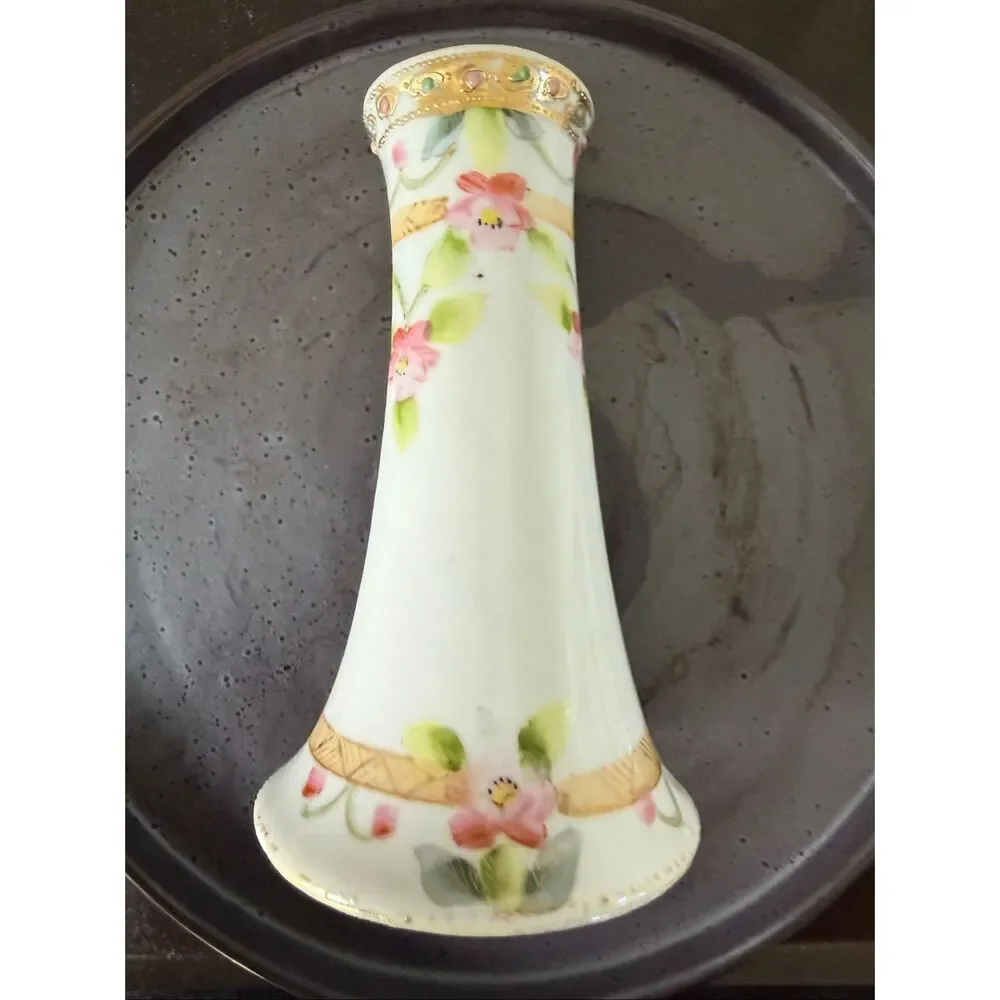 Vintage Cabbage Rose Gold Gilt Hat Pin Holder Bud Vase 4.75”